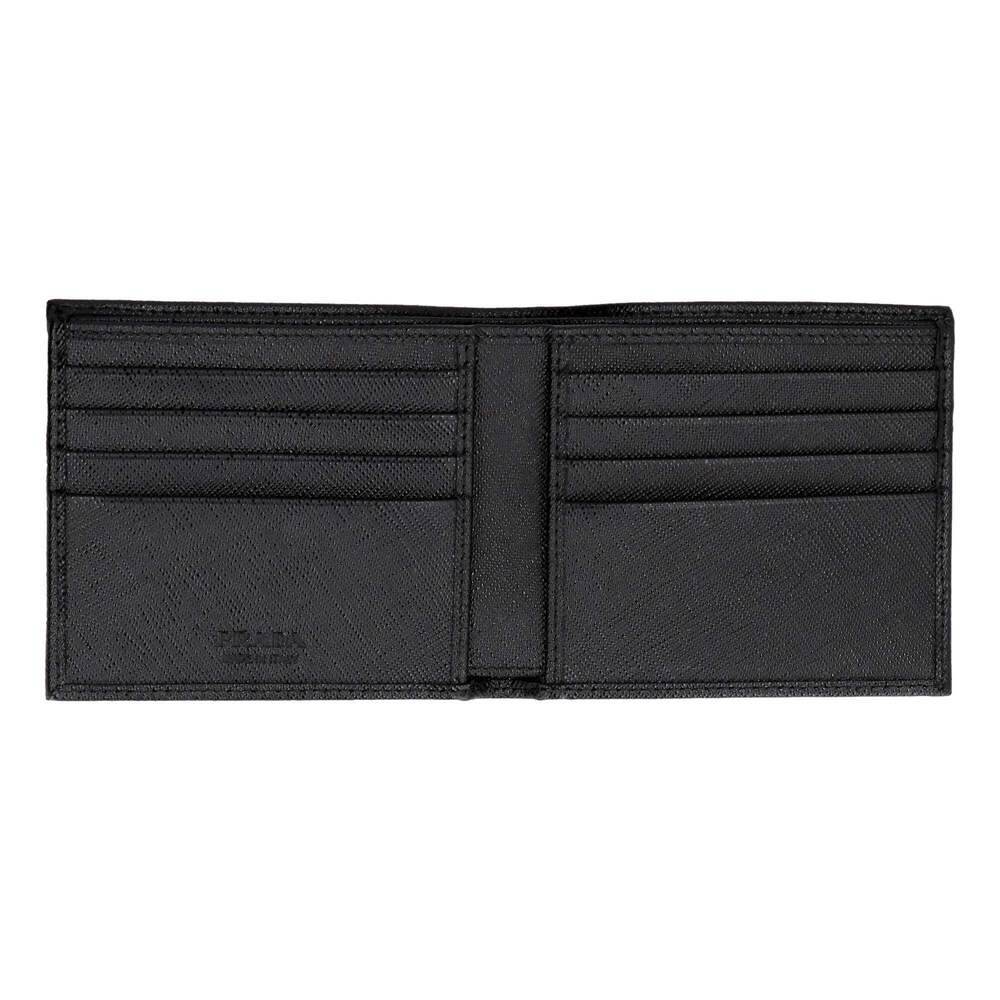 Prada Tessuto Nylon Black Saffiano Trim Bifold Wallet Triangle